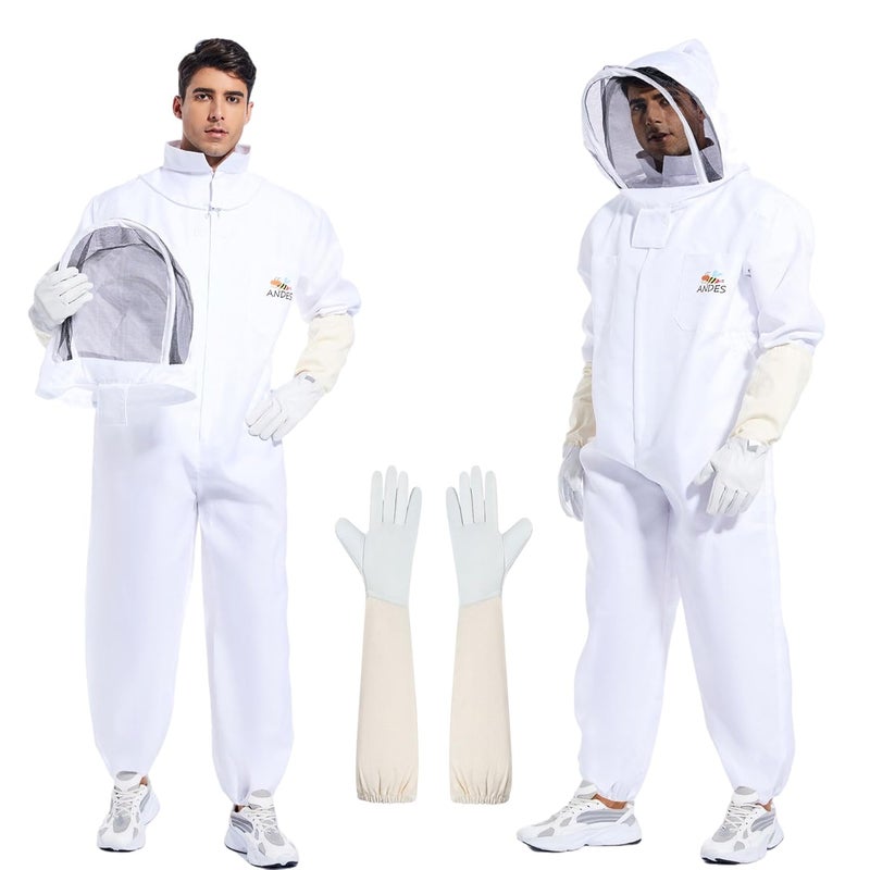 ANDES Bee Suit for Men Women Sting Proof, Polycotton Beekeeping Suit Beekeeper Costume&with Glove (S) - Image 3